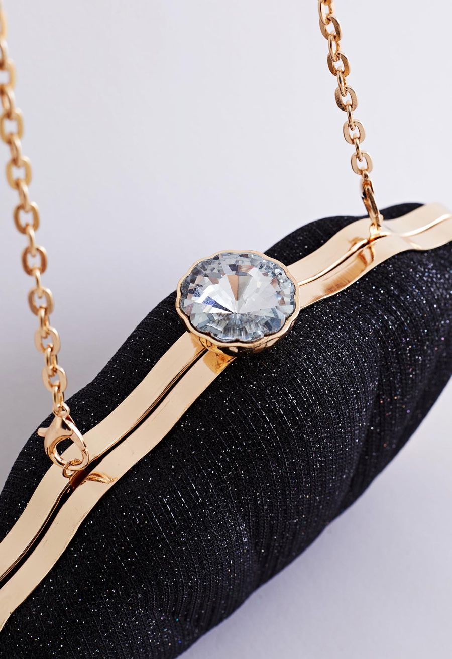 Sparkling Seashell Shape Clutch in Black