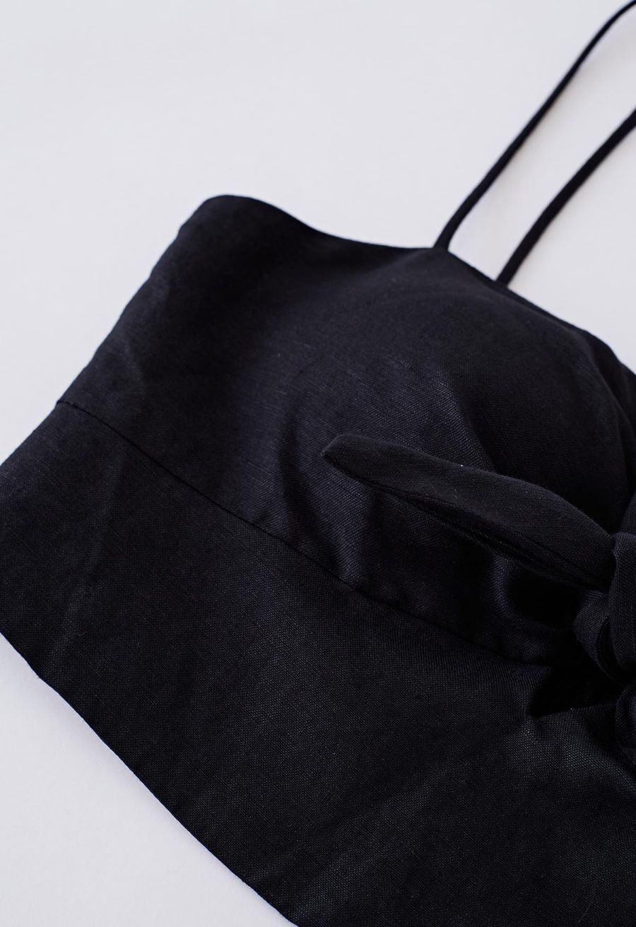 Tie Knot Cami Crop Top in Black