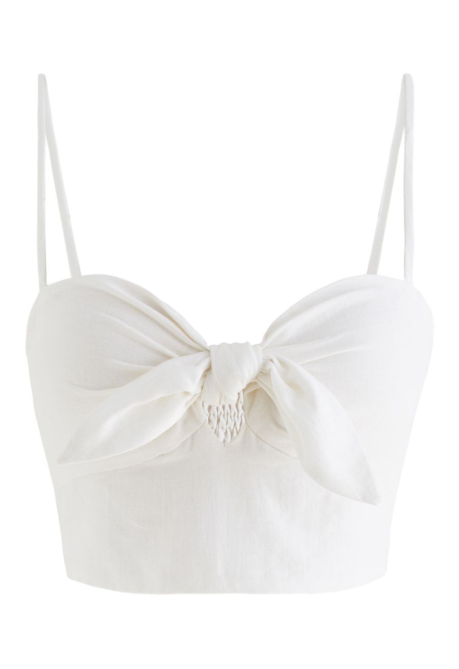 Tie Knot Cami Crop Top in White