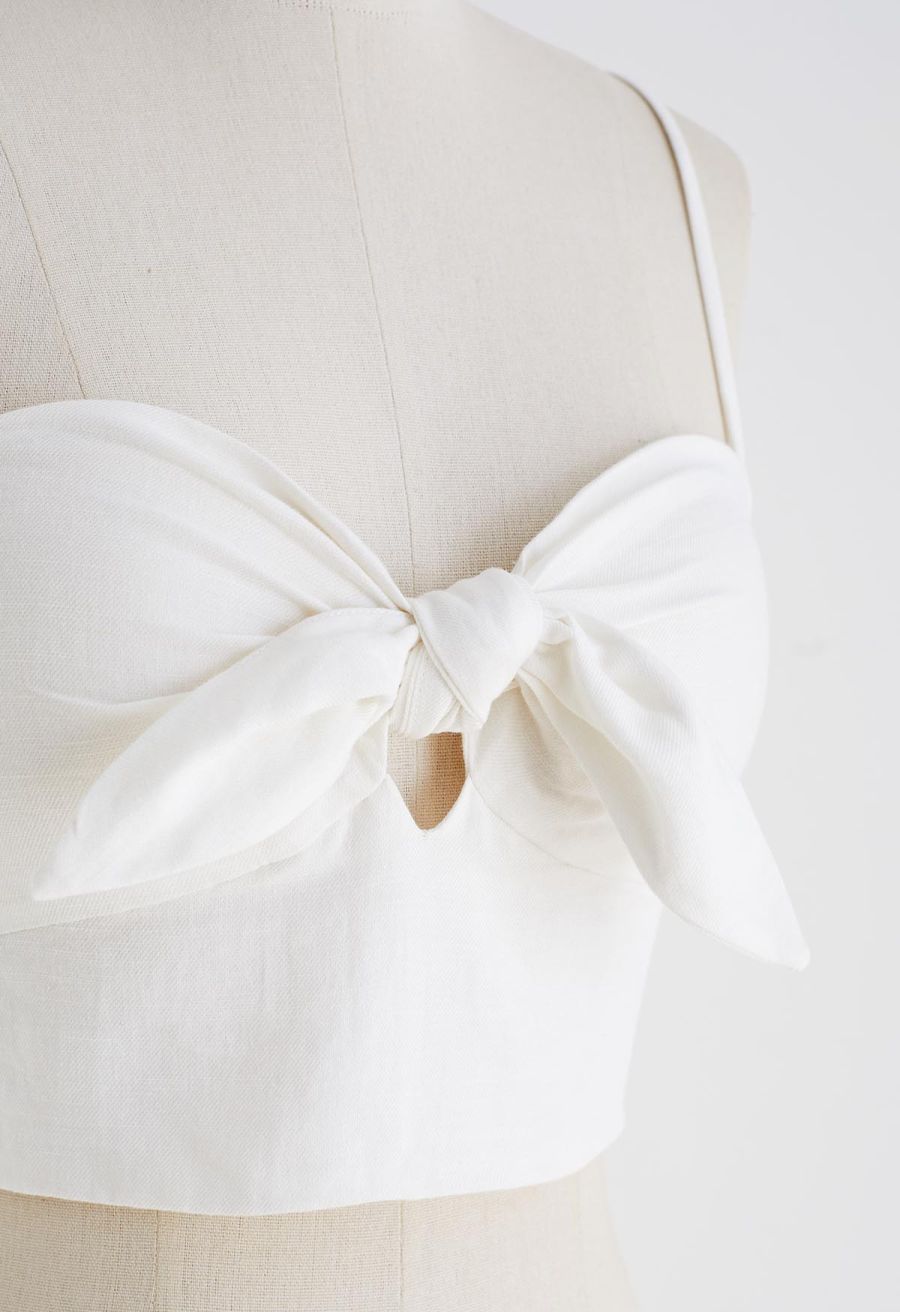 Tie Knot Cami Crop Top in White