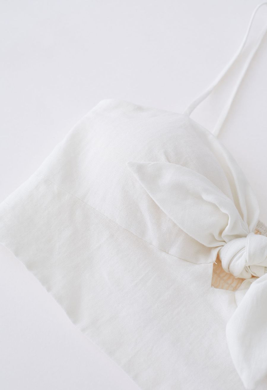 Tie Knot Cami Crop Top in White