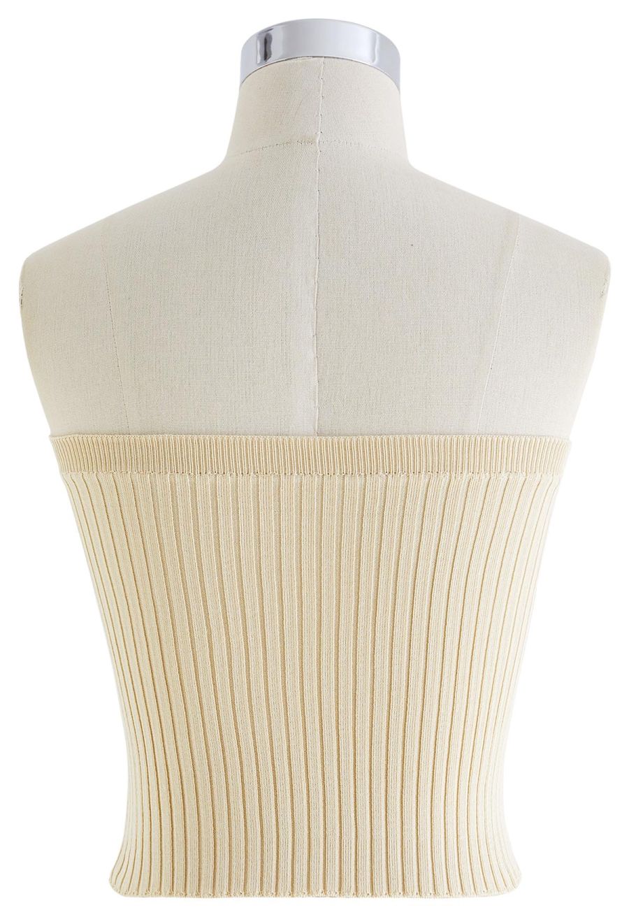 3D Floral Stretchy Tube Top in Cream
