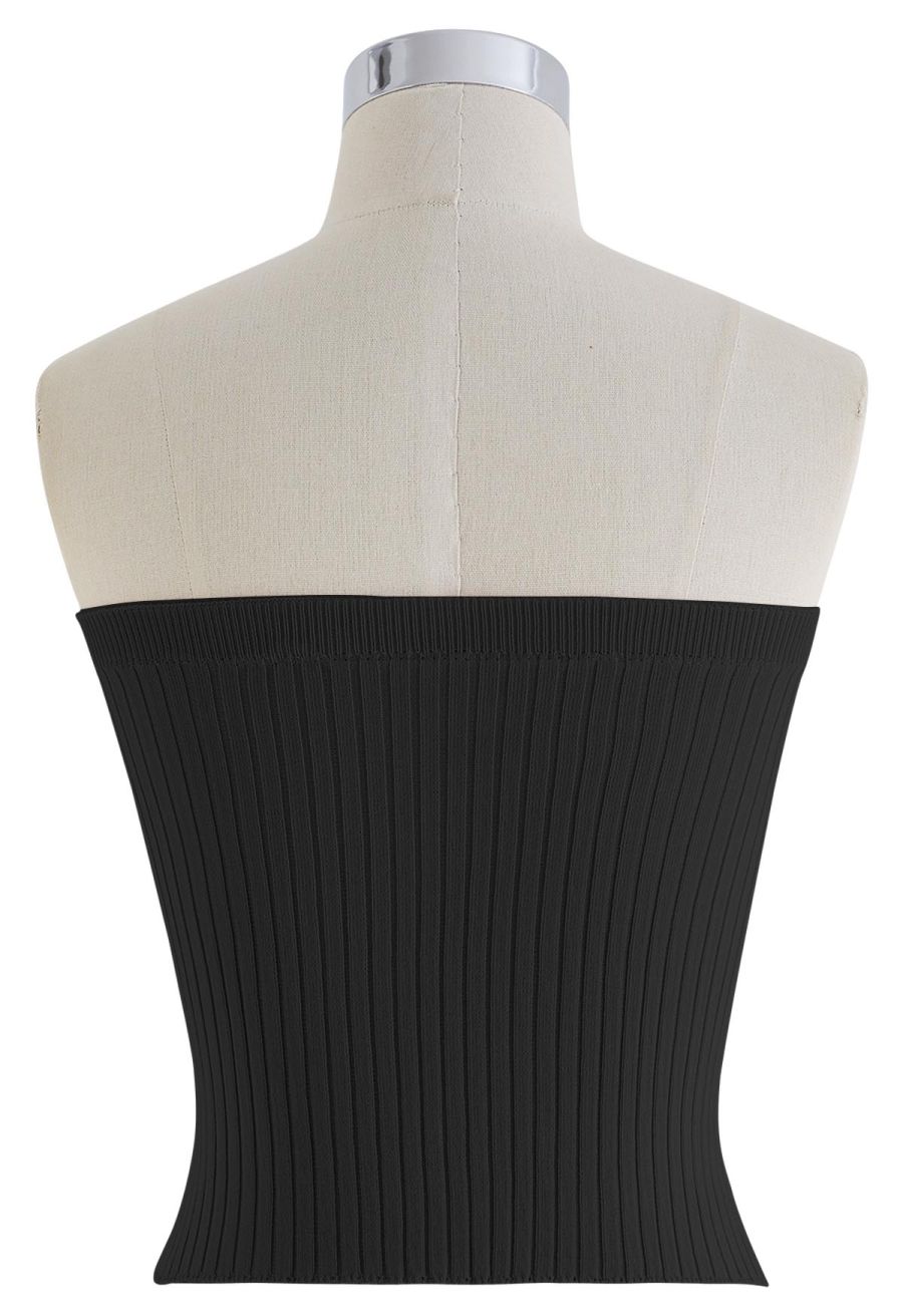 3D Floral Stretchy Tube Top in Black