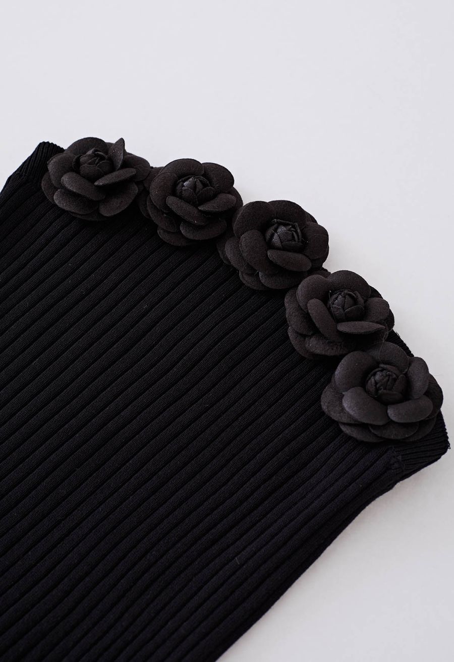 3D Floral Stretchy Tube Top in Black
