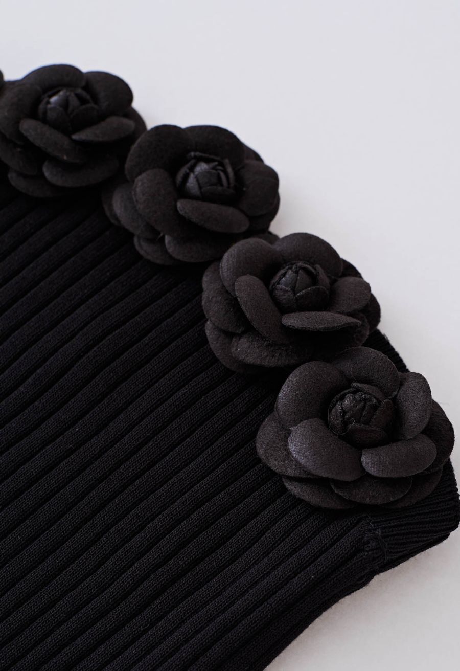 3D Floral Stretchy Tube Top in Black