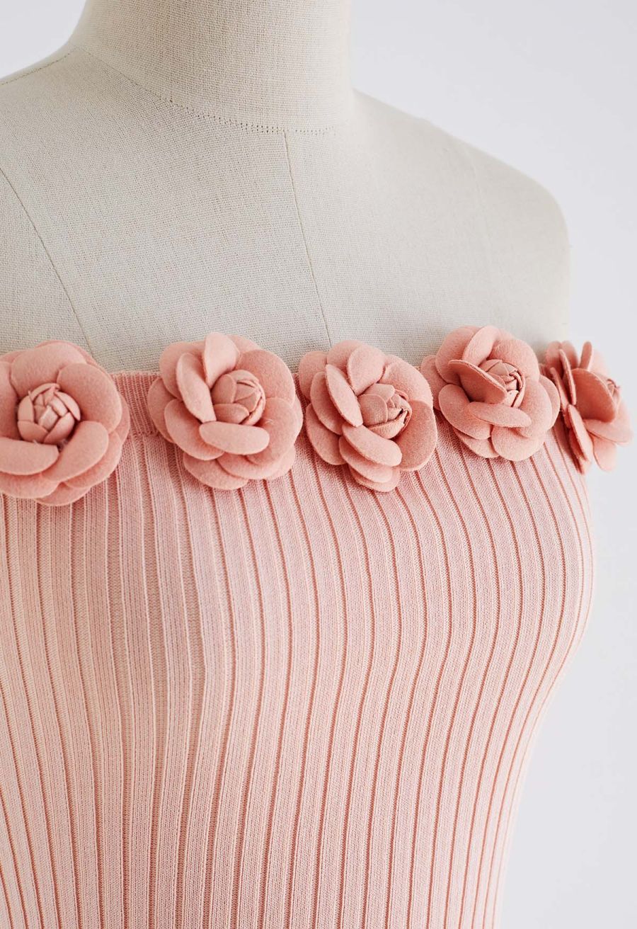 3D Floral Stretchy Tube Top in Peach