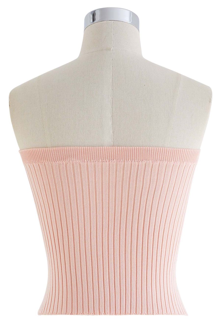 3D Floral Stretchy Tube Top in Peach