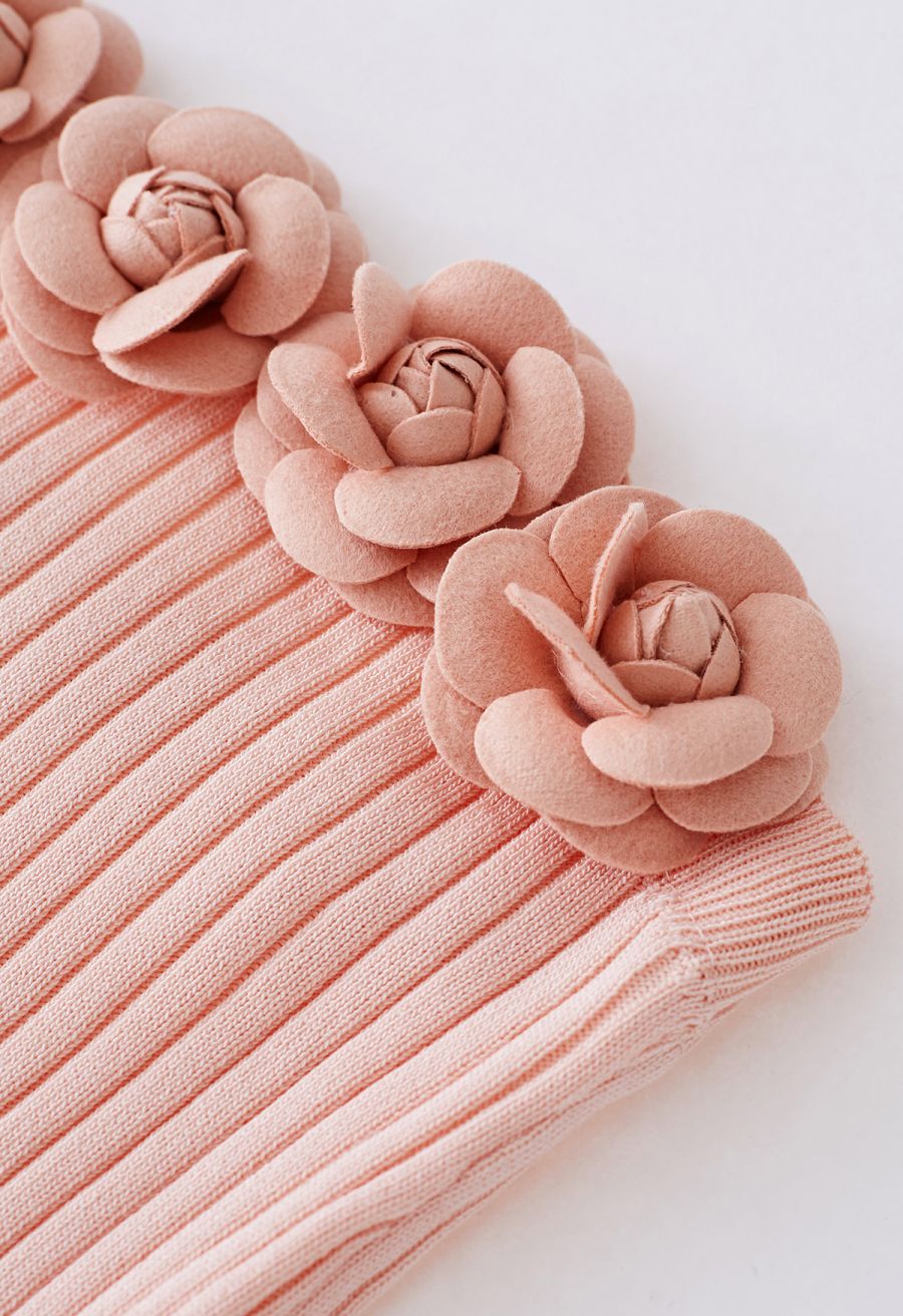3D Floral Stretchy Tube Top in Peach