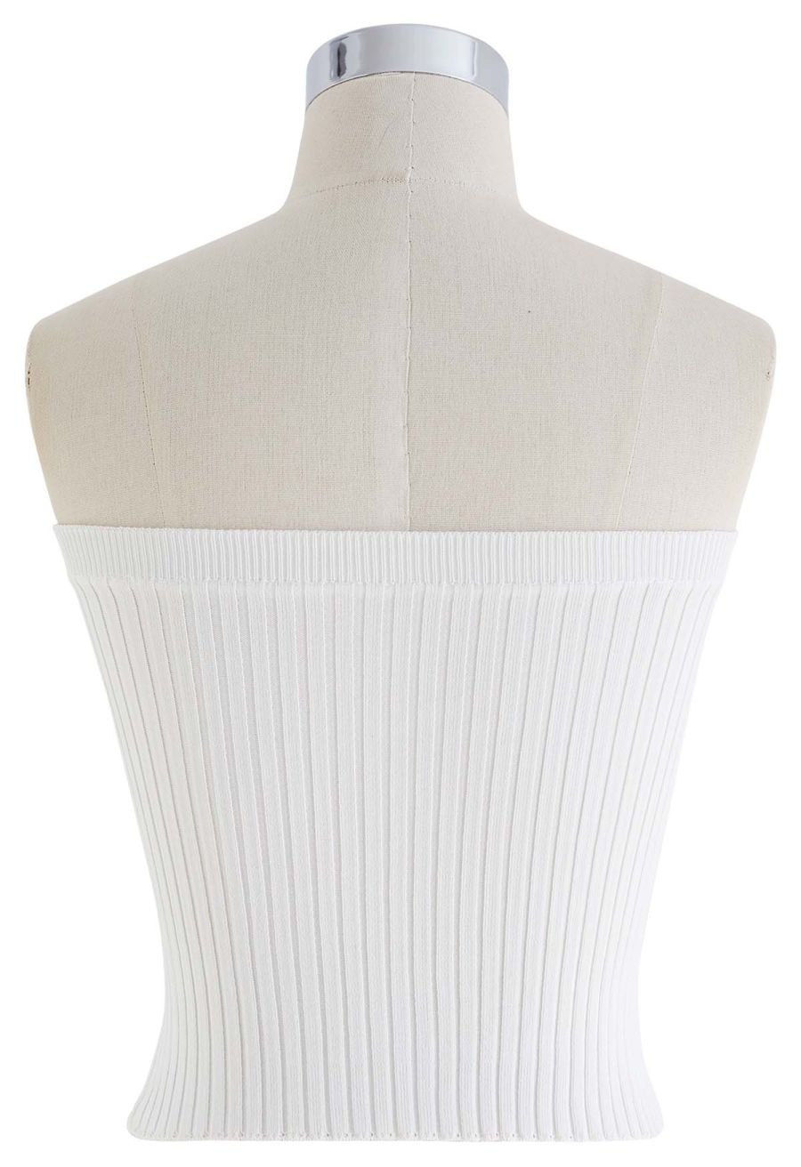 3D Floral Stretchy Tube Top in White