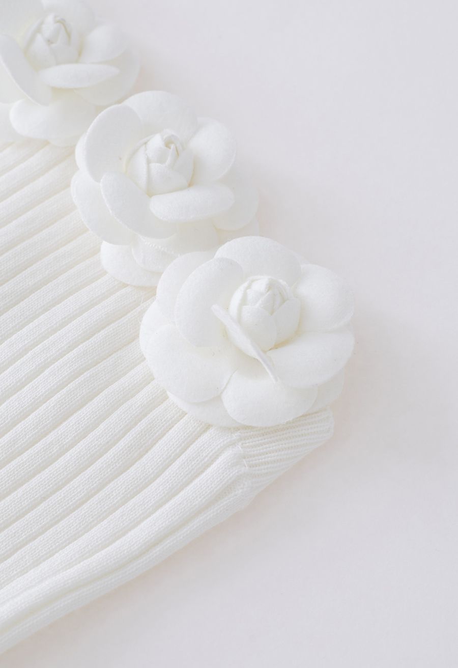 3D Floral Stretchy Tube Top in White