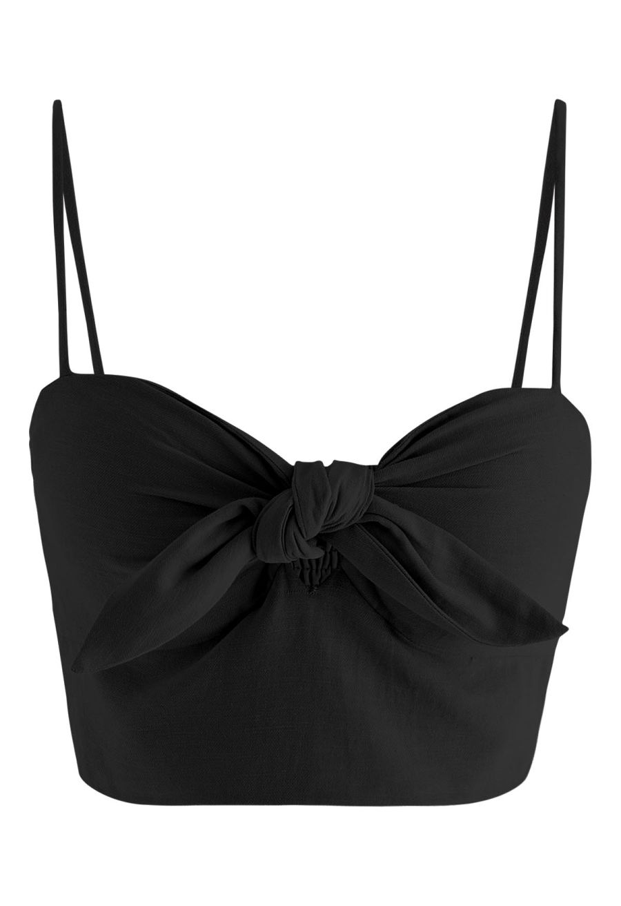 Tie Knot Cami Crop Top in Black