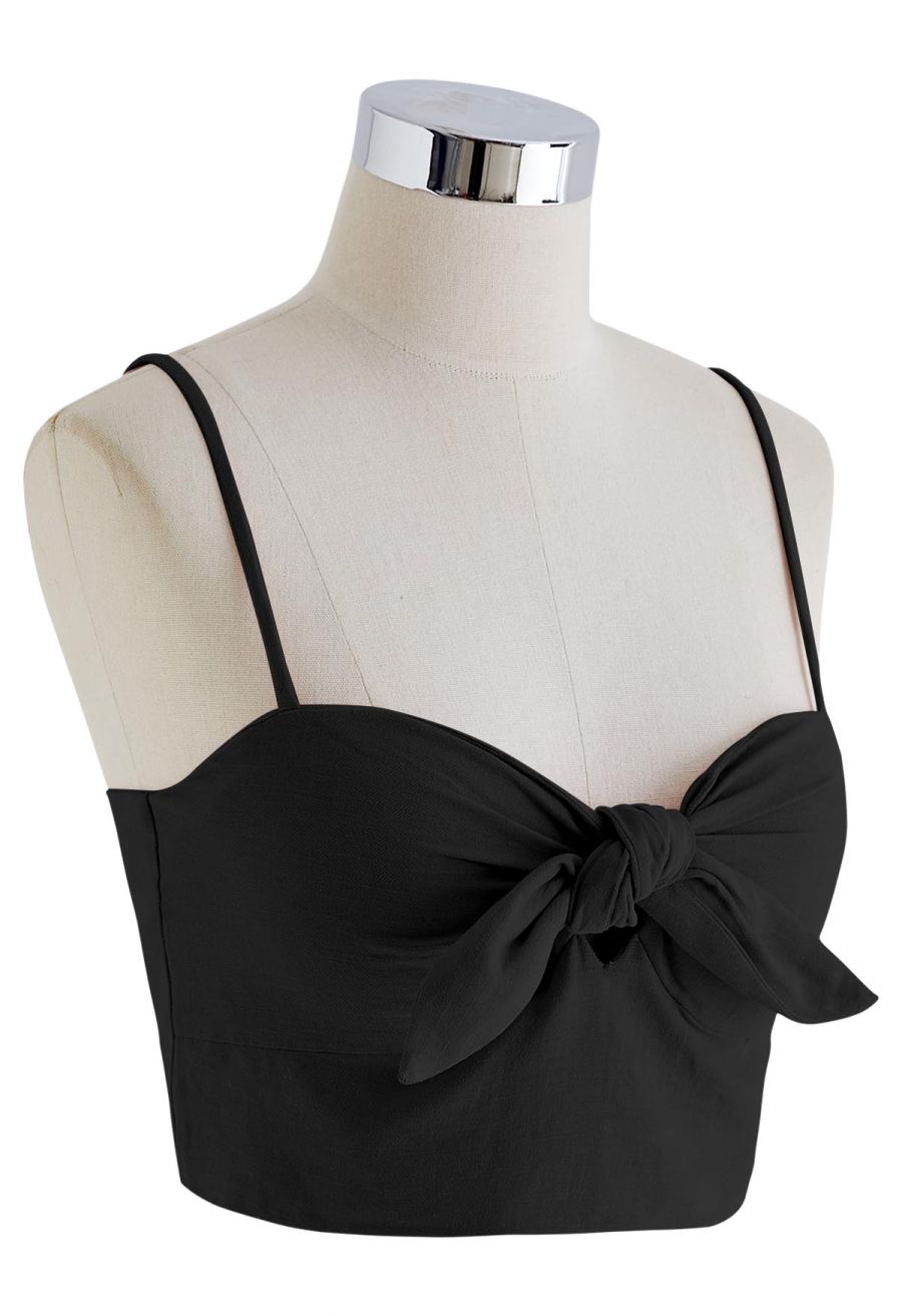 Tie Knot Cami Crop Top in Black