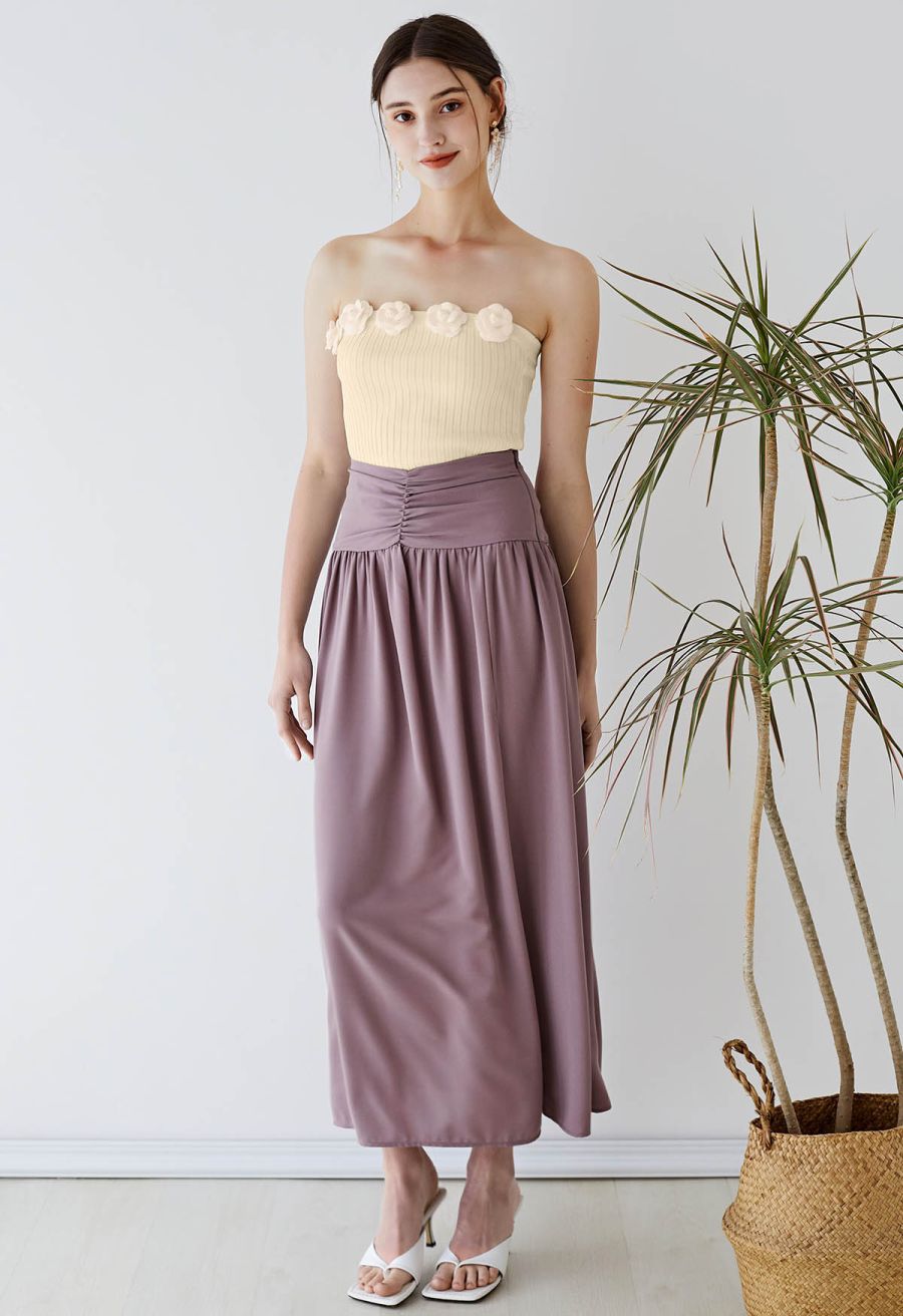 3D Floral Stretchy Tube Top in Cream