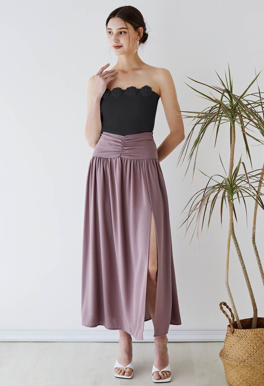 3D Floral Stretchy Tube Top in Black