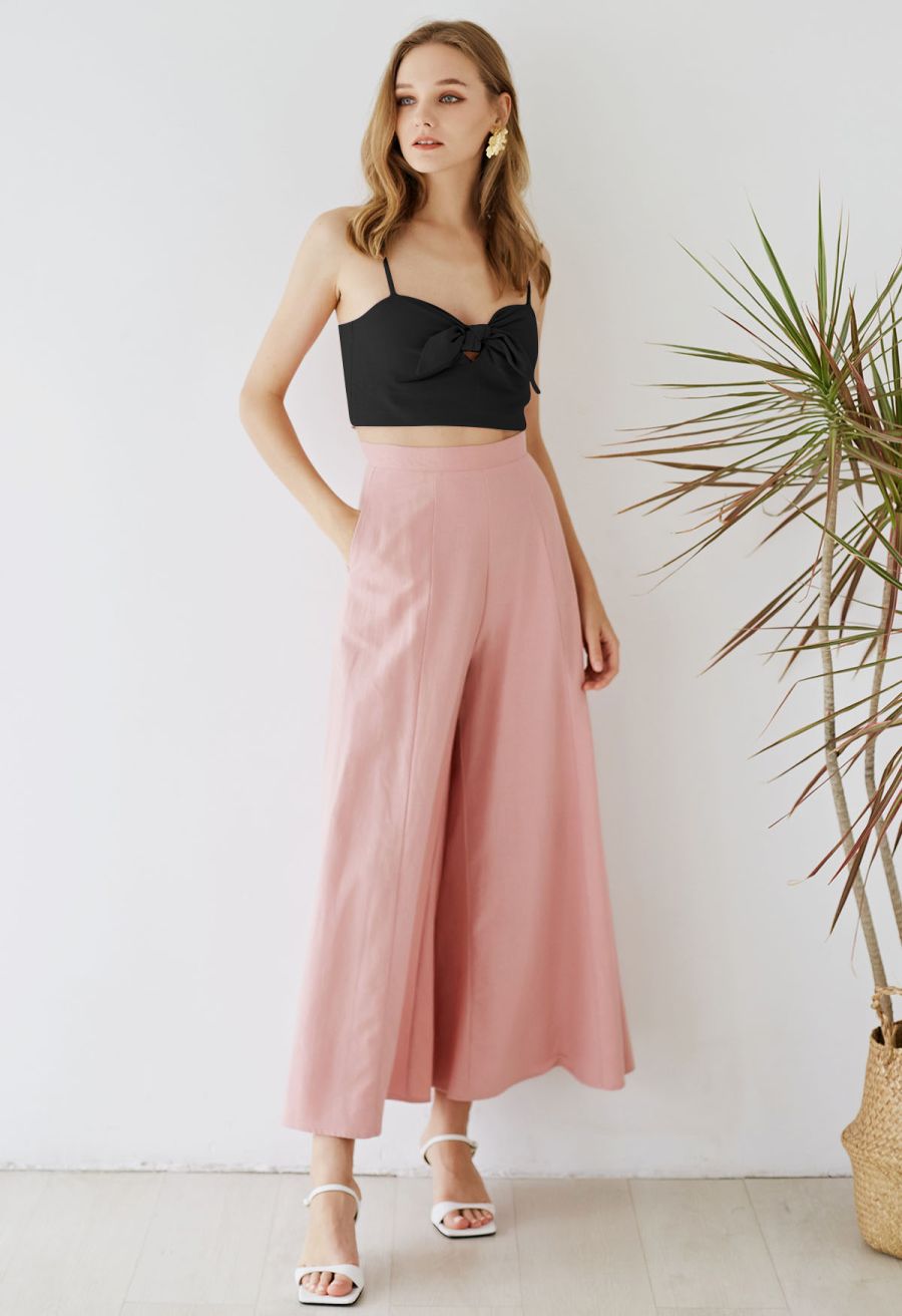 Tie Knot Cami Crop Top in Black