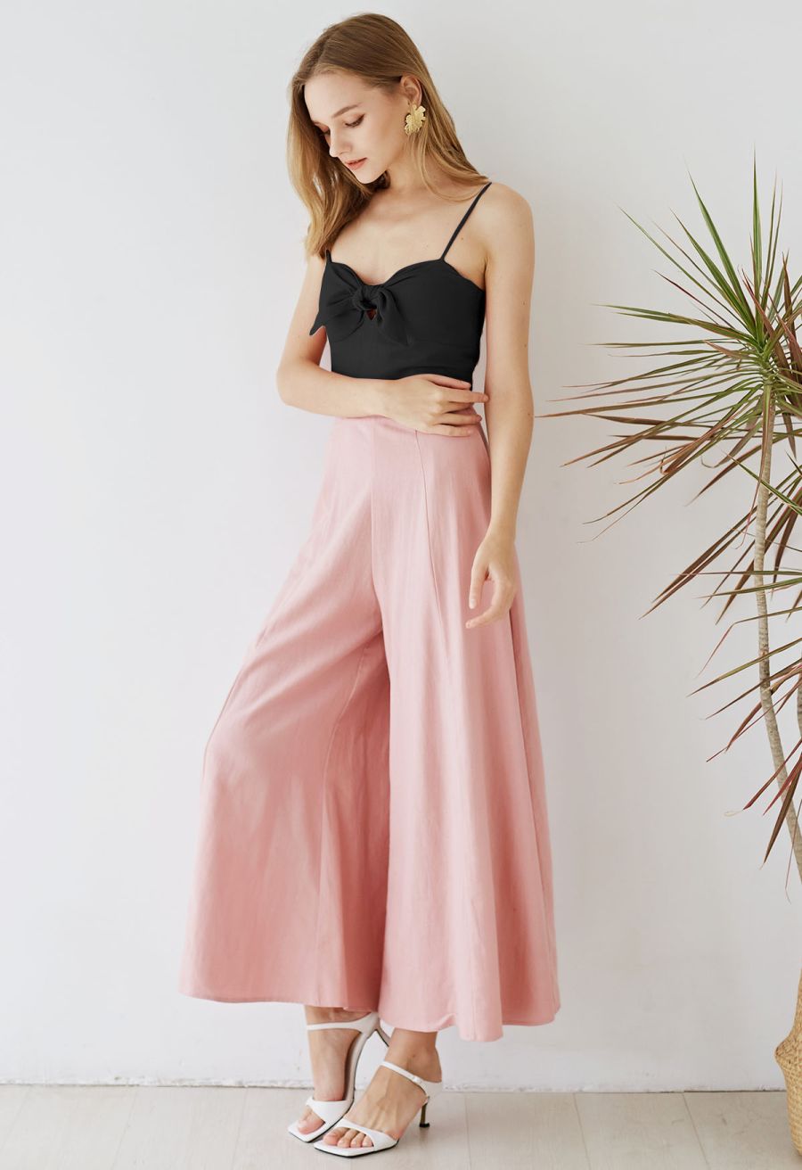 Tie Knot Cami Crop Top in Black