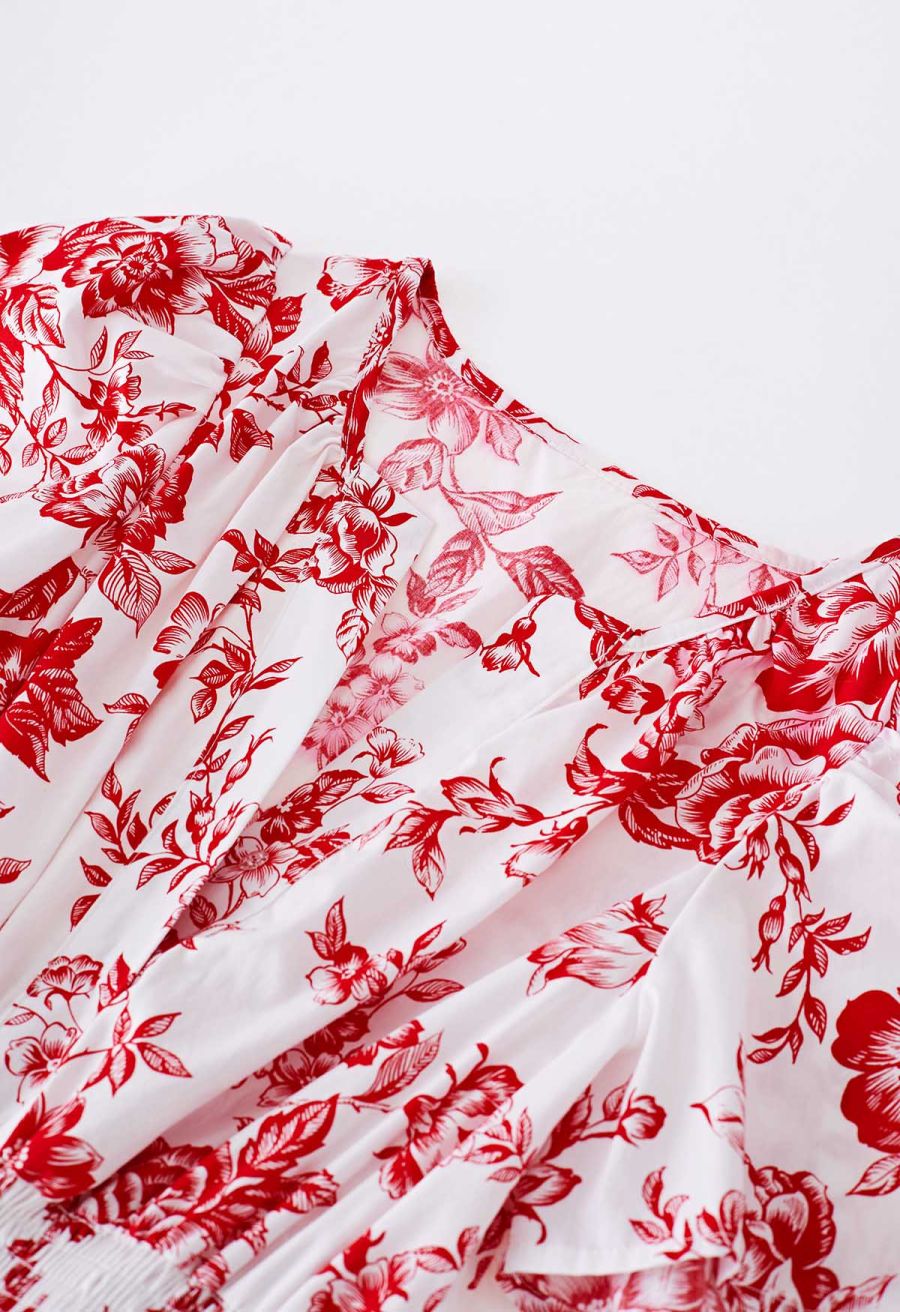 Ebullient Red Flower Printed Maxi Dress