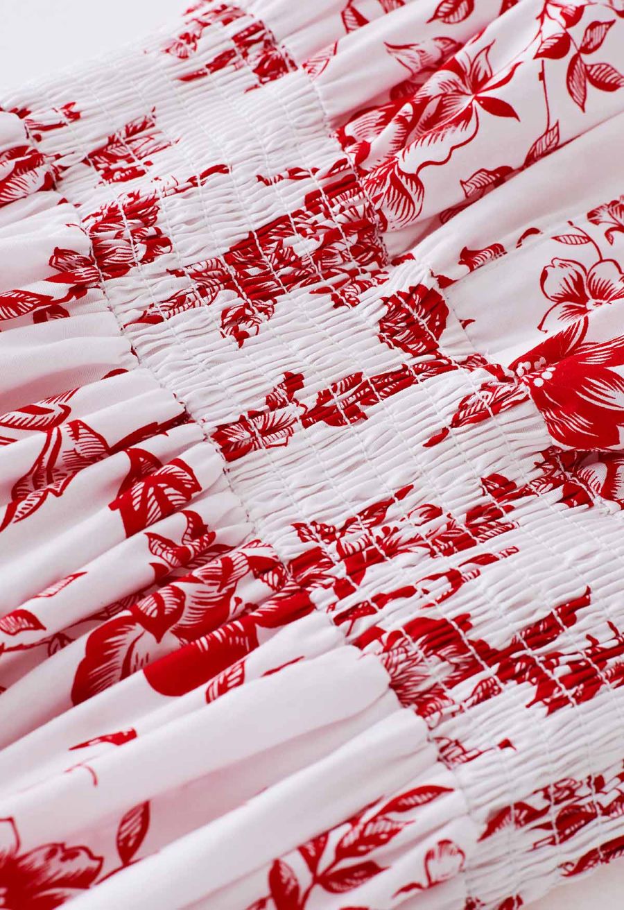 Ebullient Red Flower Printed Maxi Dress