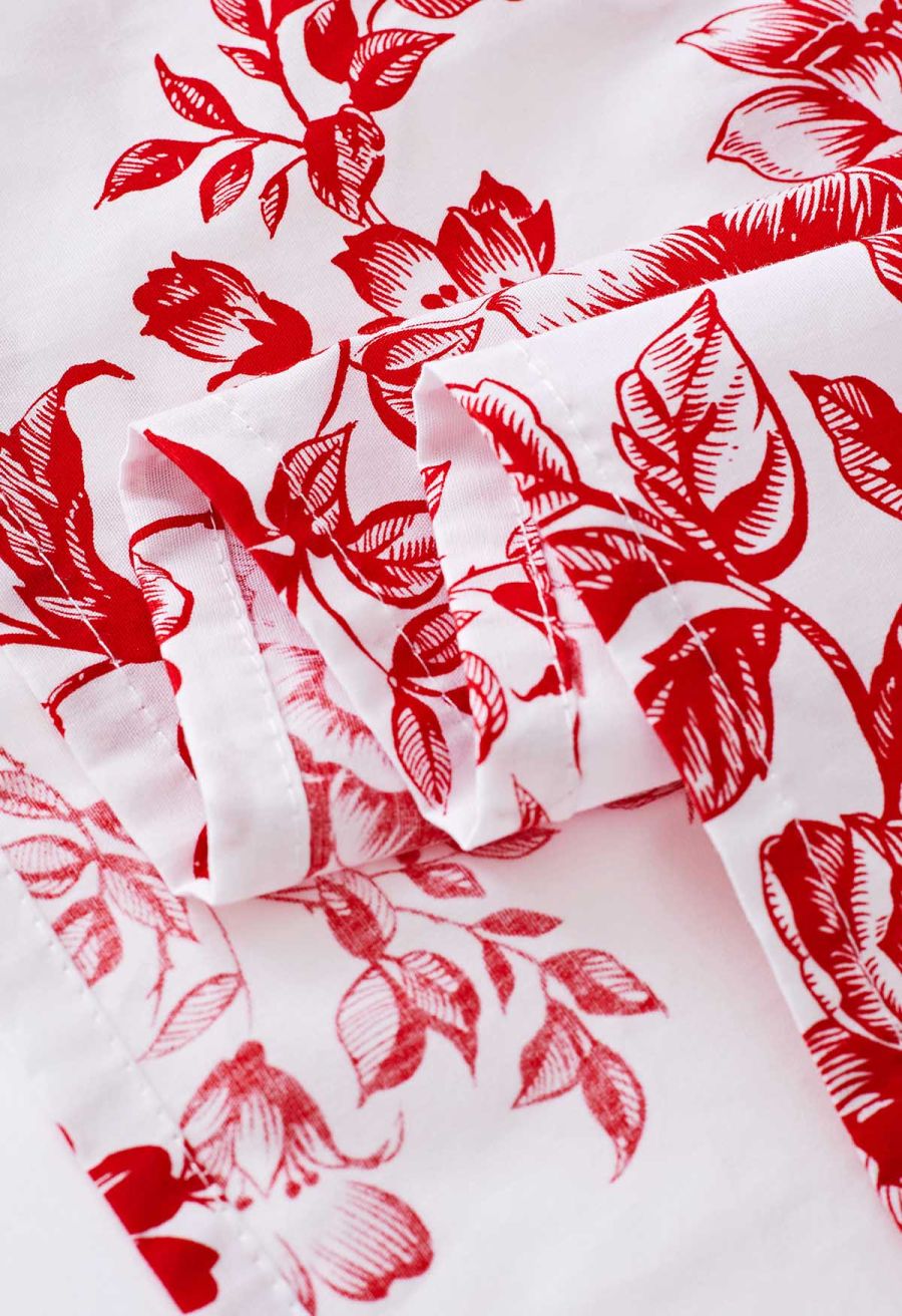 Ebullient Red Flower Printed Maxi Dress