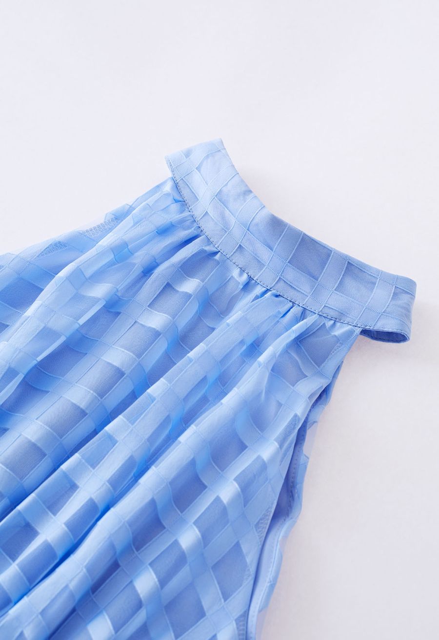 Check Halter Neck Tie Waist Maxi Dress in Blue