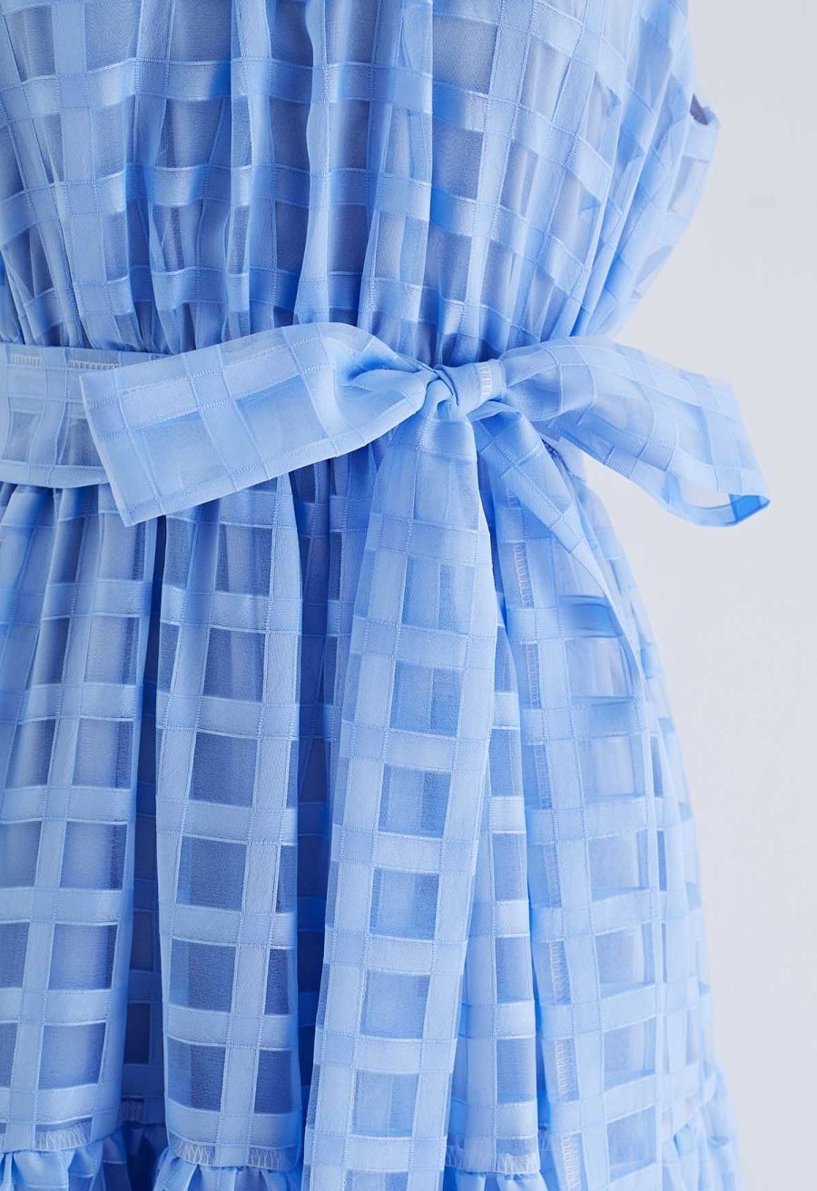 Check Halter Neck Tie Waist Maxi Dress in Blue