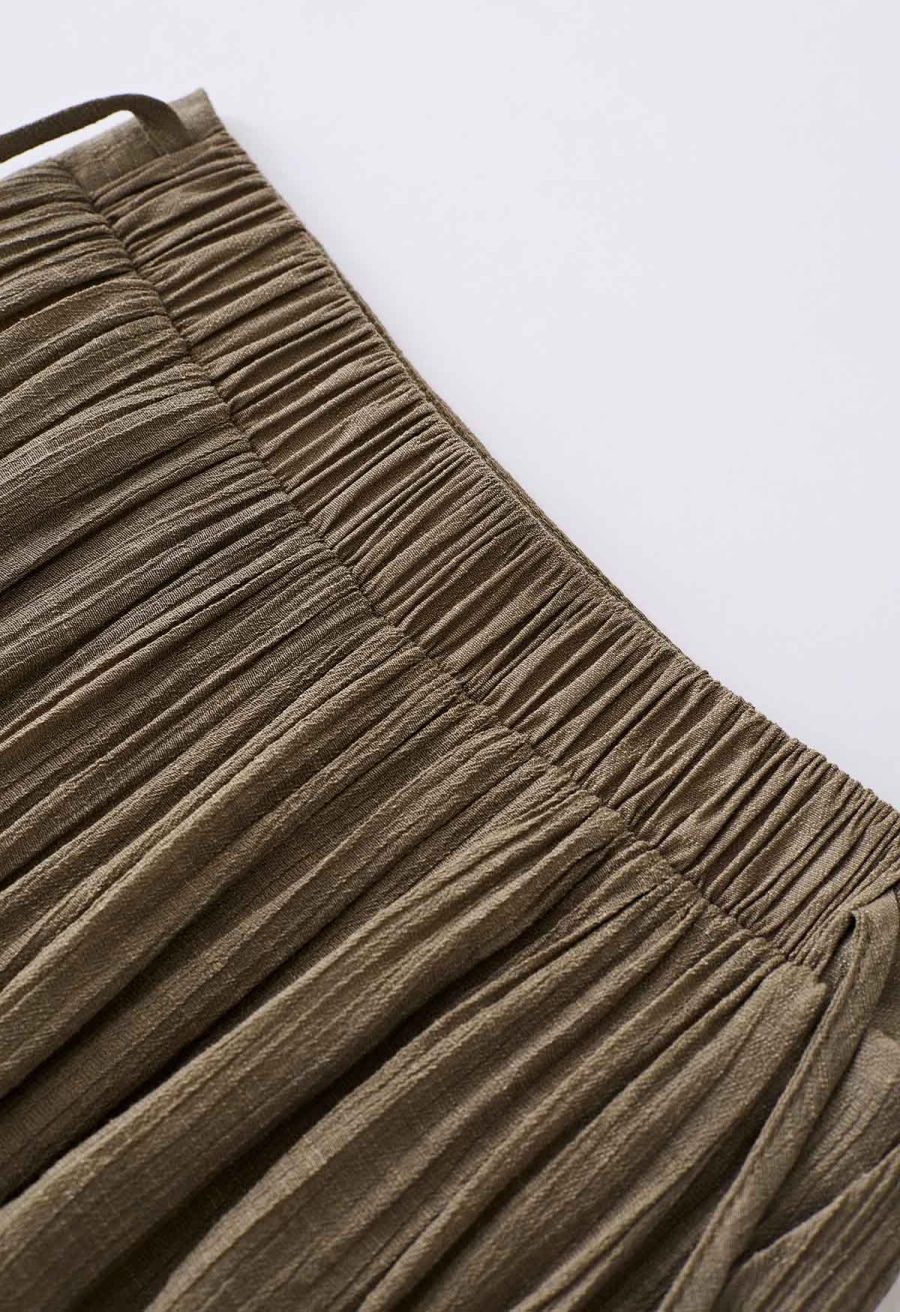 Tie Waist Pleated Wide-Leg Pants in Moss Green