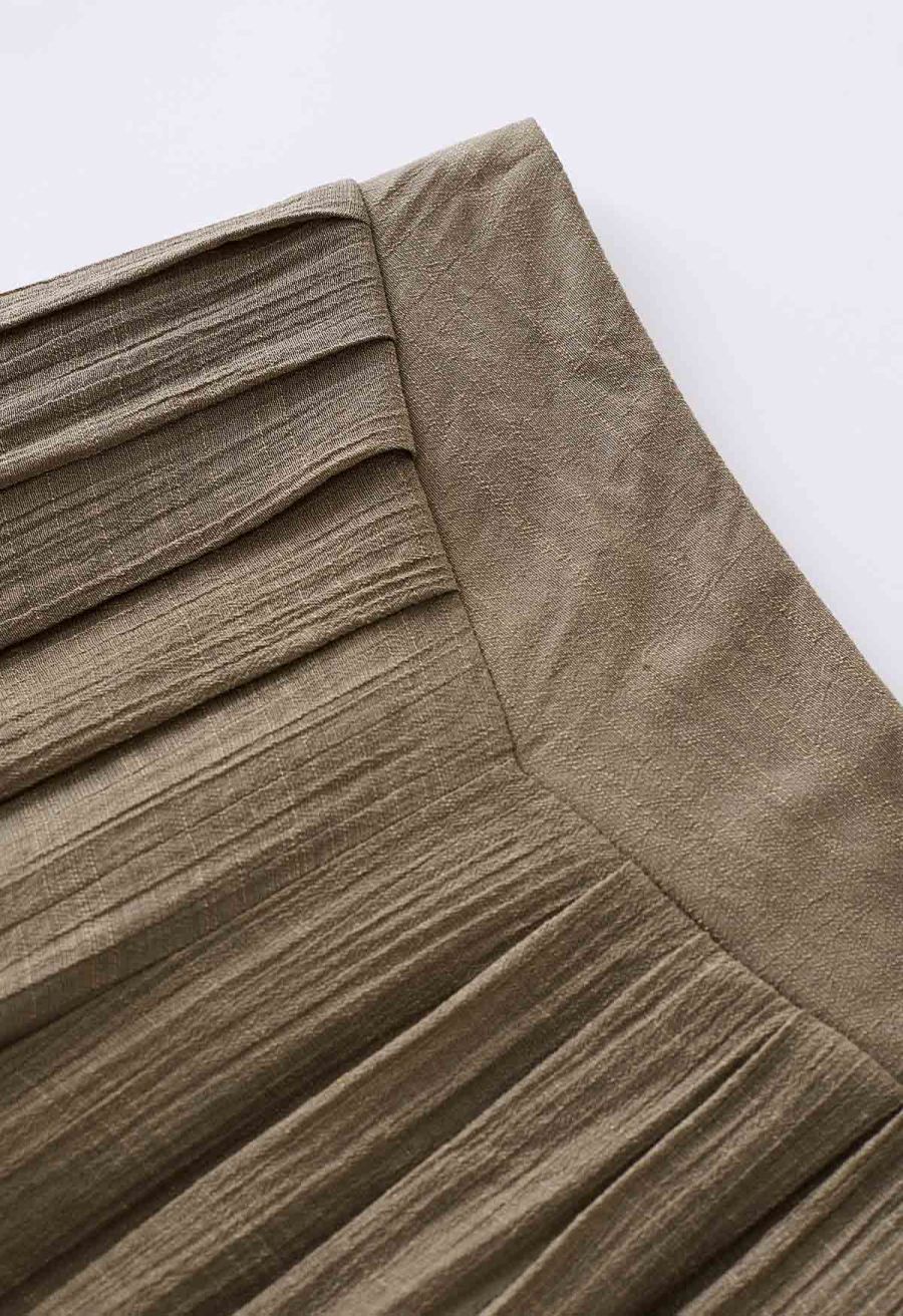 Tie Waist Pleated Wide-Leg Pants in Moss Green