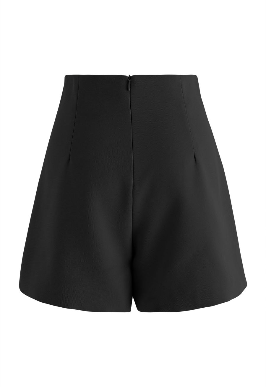 Adorable Flower Ruffle Trim Shorts in Black