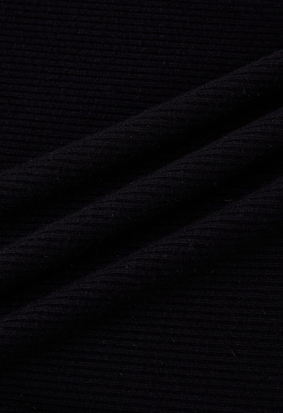 Short Sleeve Detachable Bowknot Spliced Knit Top in Black