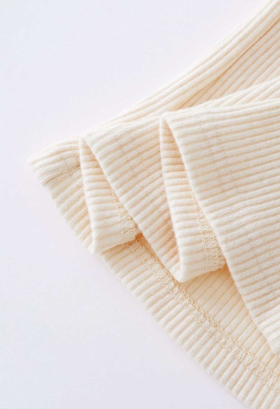 Short Sleeve Detachable Bowknot Spliced Knit Top in Cream