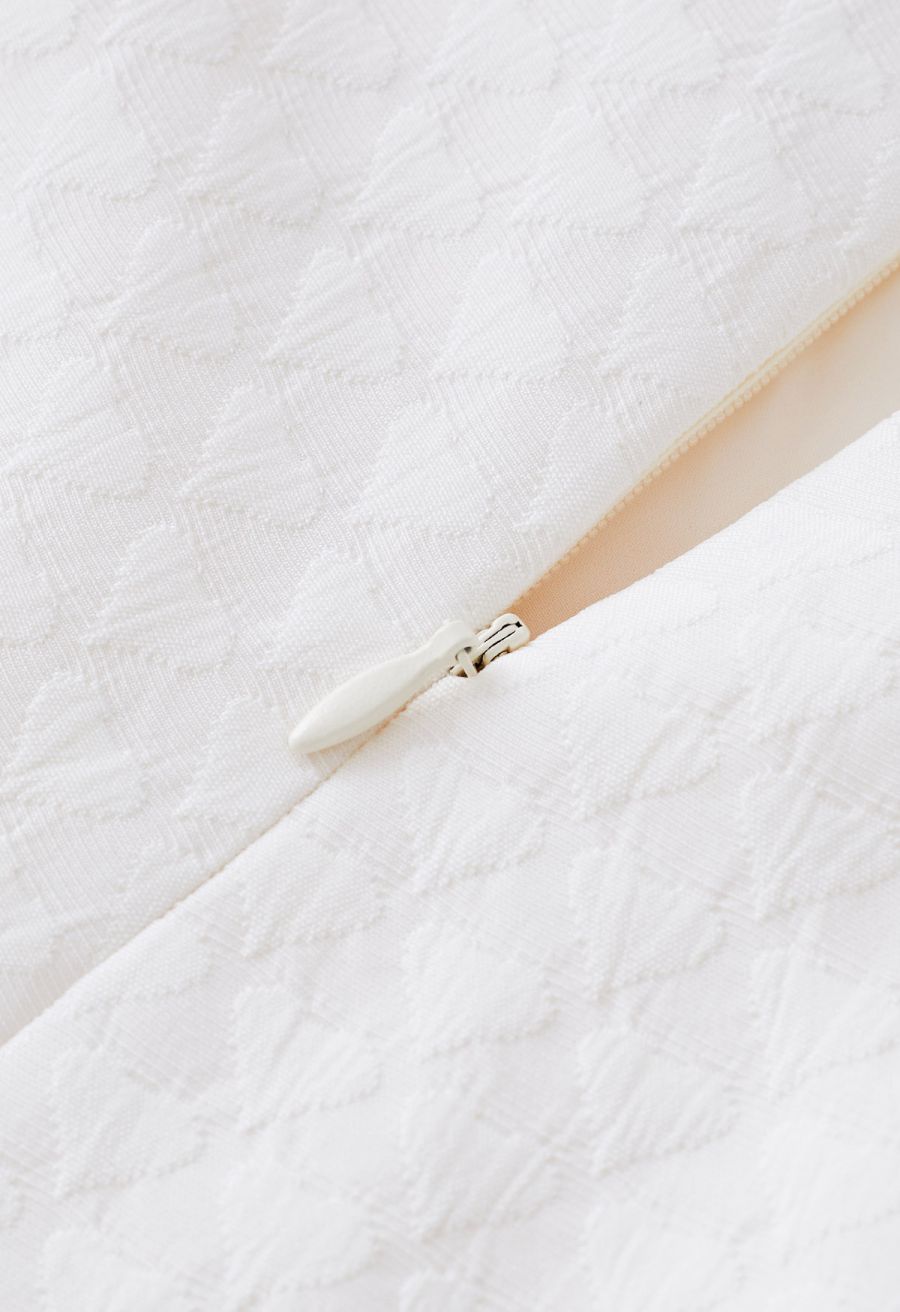 Embossed Heart Texture Pleated Midi Skirt in Ivory