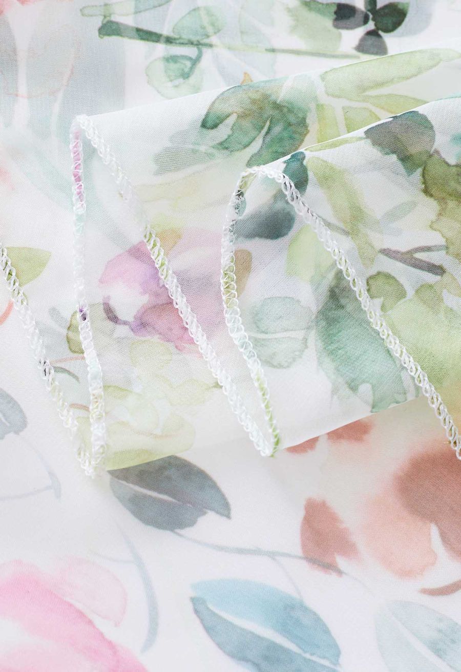 Watercolor Wild Flowers Printed Chiffon Maxi Skirt