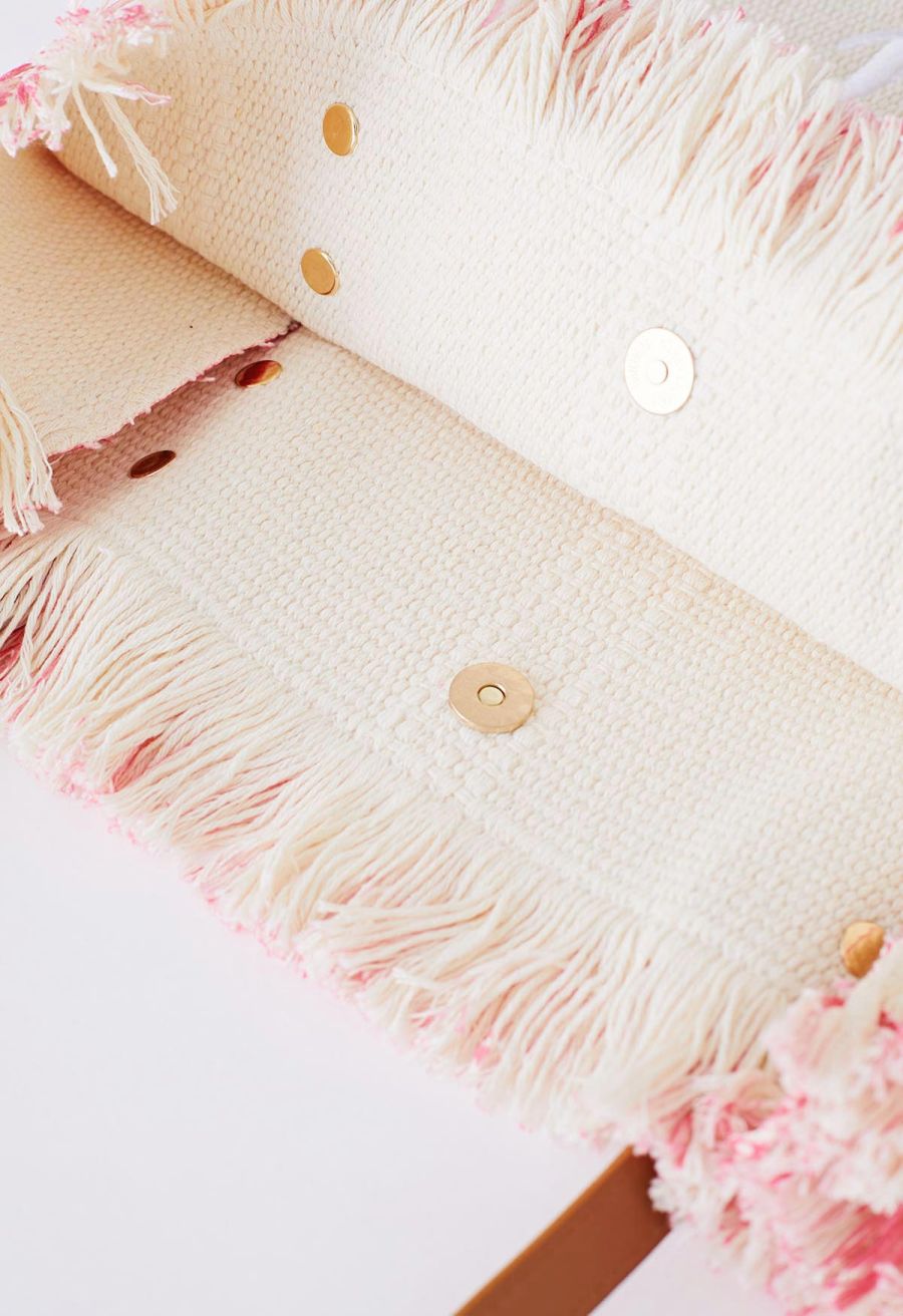 Summer Vibes Two-Tone Canvas Tote Bag in Pink