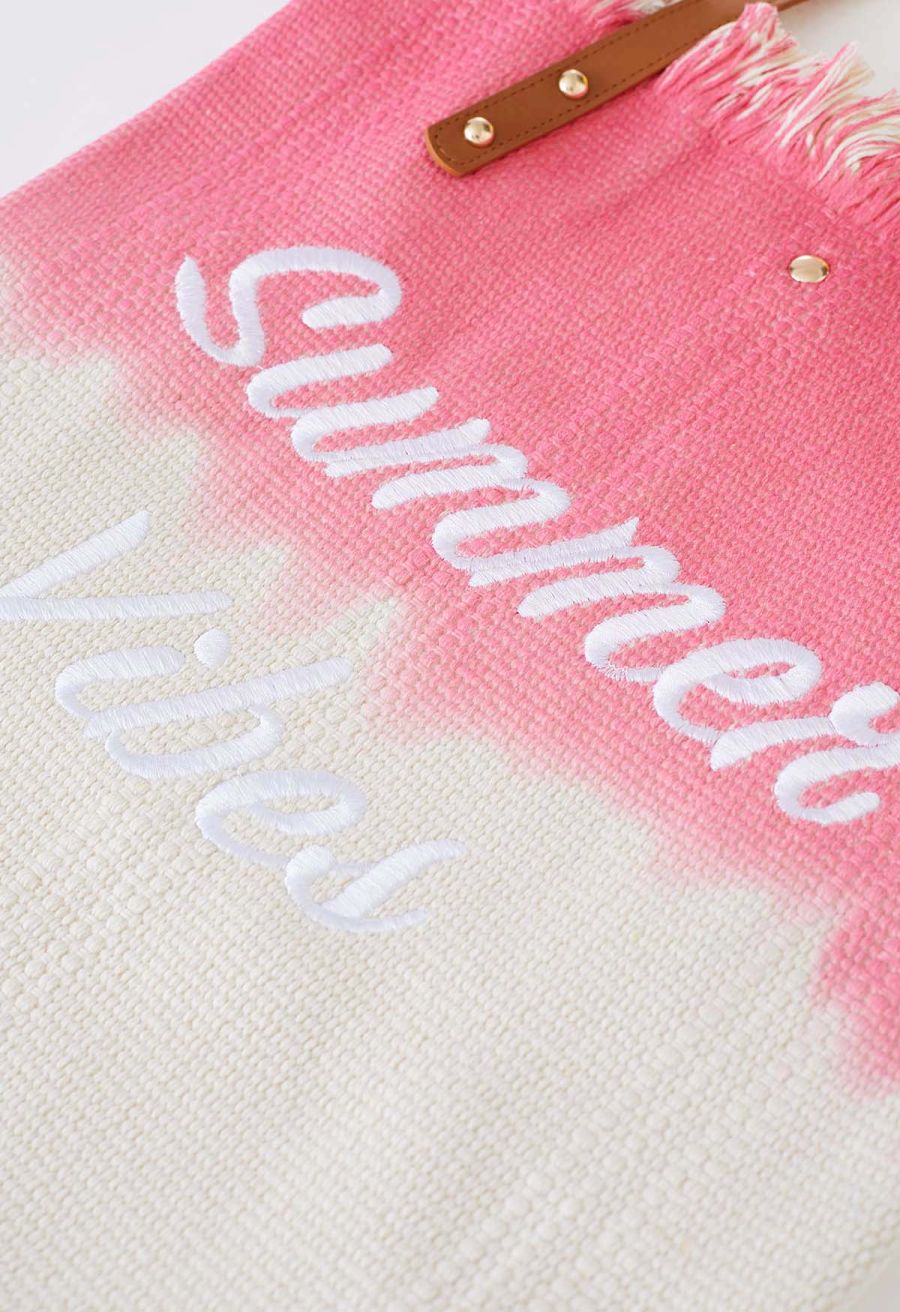 Summer Vibes Two-Tone Canvas Tote Bag in Pink