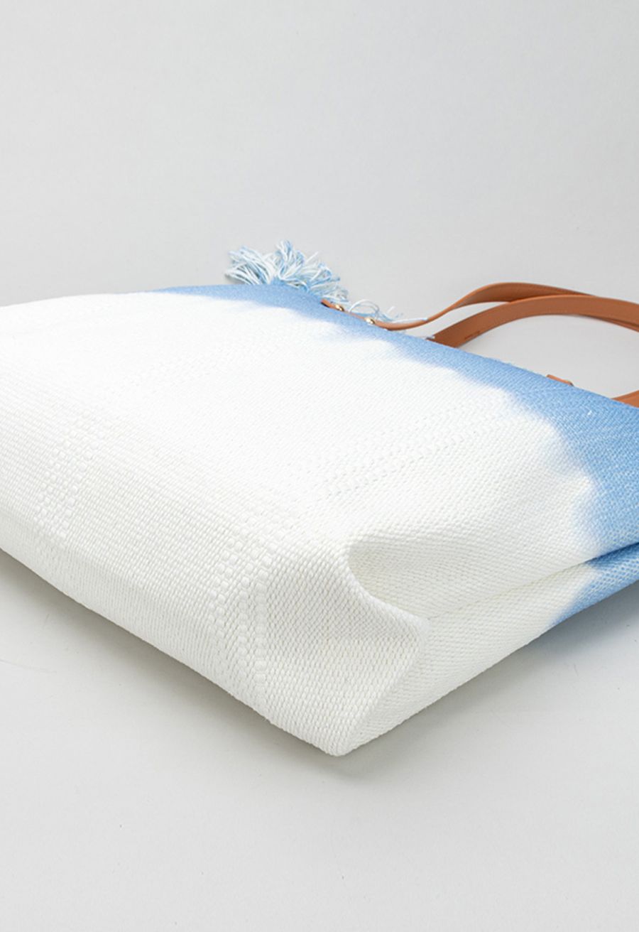 Summer Vibes Two-Tone Canvas Tote Bag in Blue