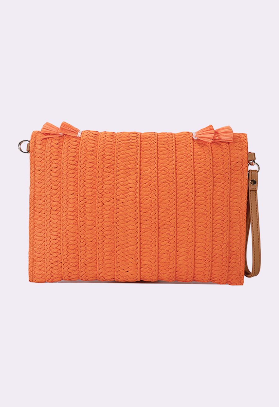 Raffia Solid Color Envelope Bag in Orange
