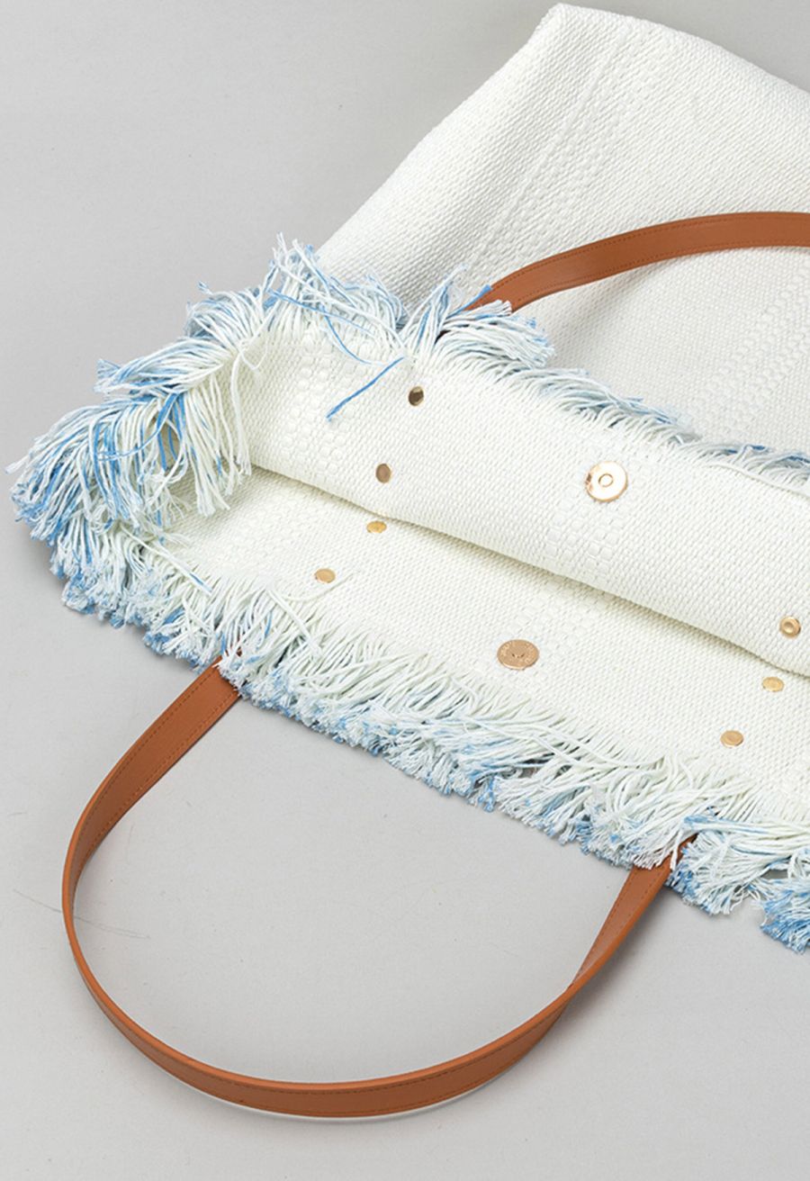 Summer Vibes Two-Tone Canvas Tote Bag in Blue