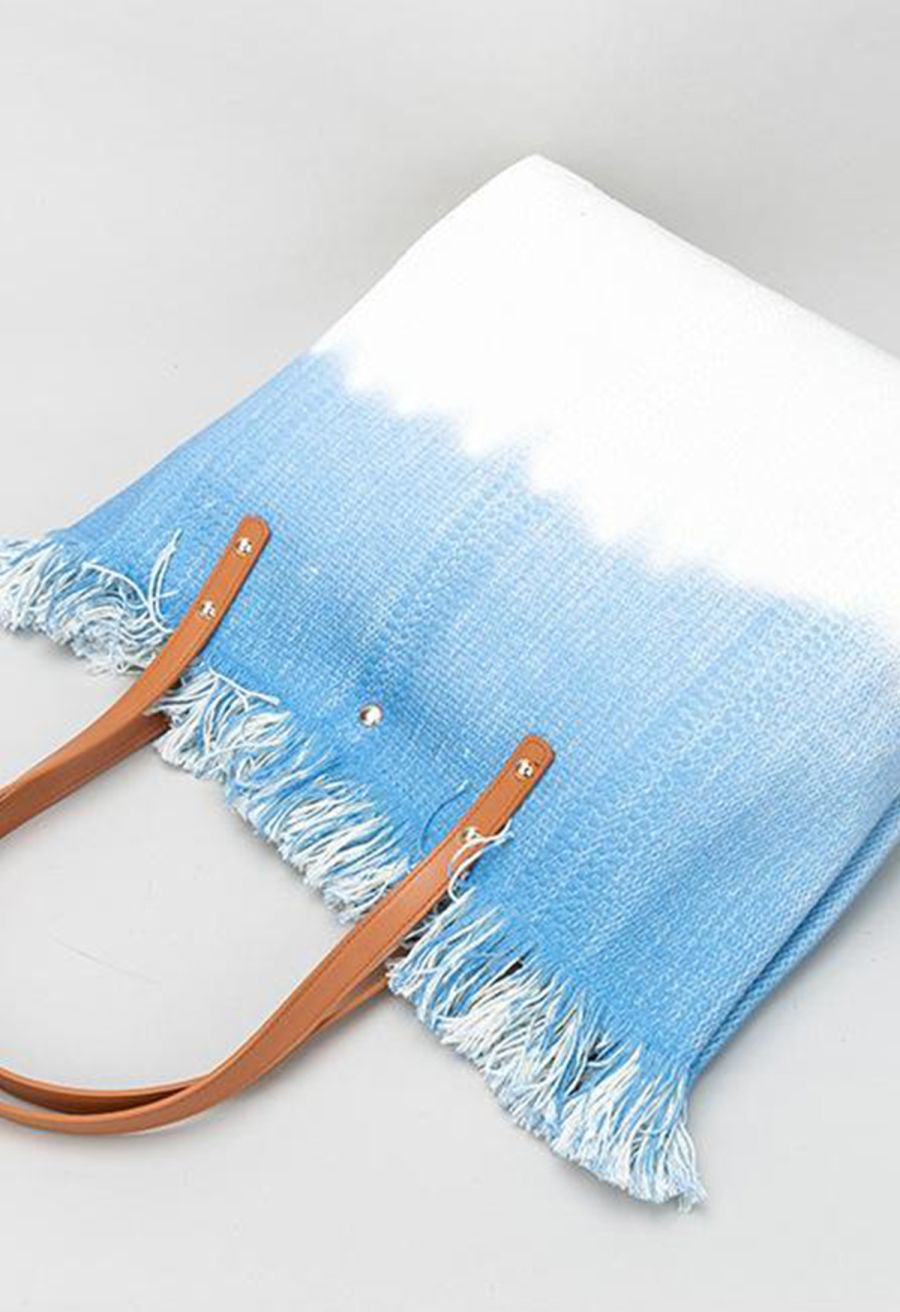 Summer Vibes Two-Tone Canvas Tote Bag in Blue