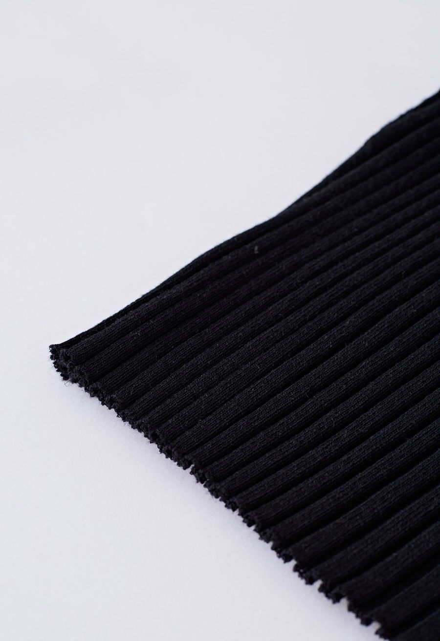 Mock Neck Sleeveless Rib Knit Top in Black