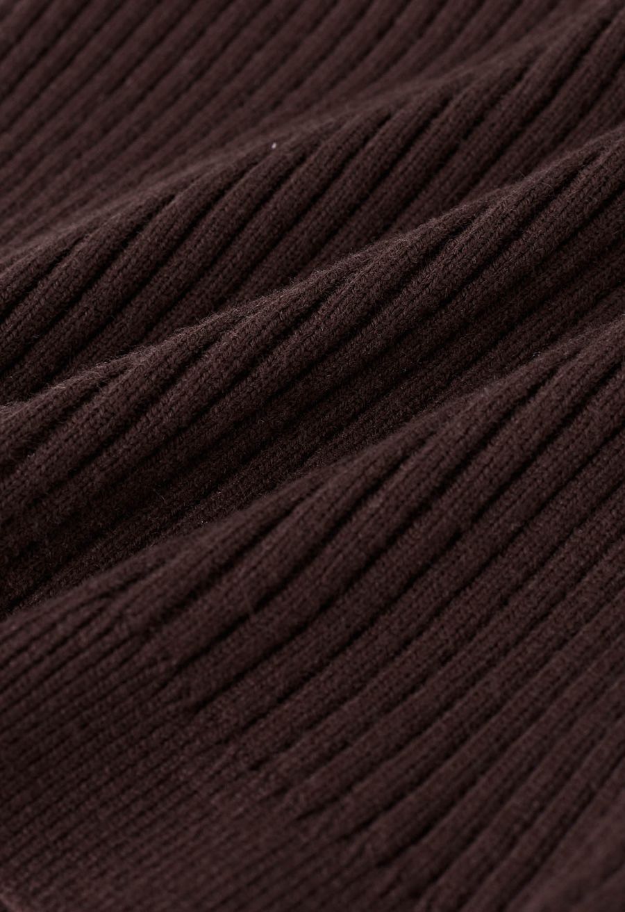 Twist Front Ribbed Knit Tube Crop Top in Brown