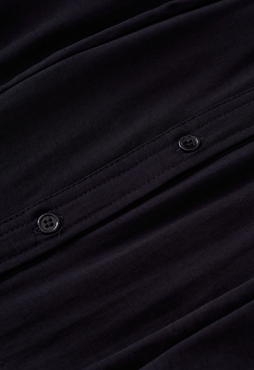 Cutout Waist Side Ruched Shirt Dress in Black