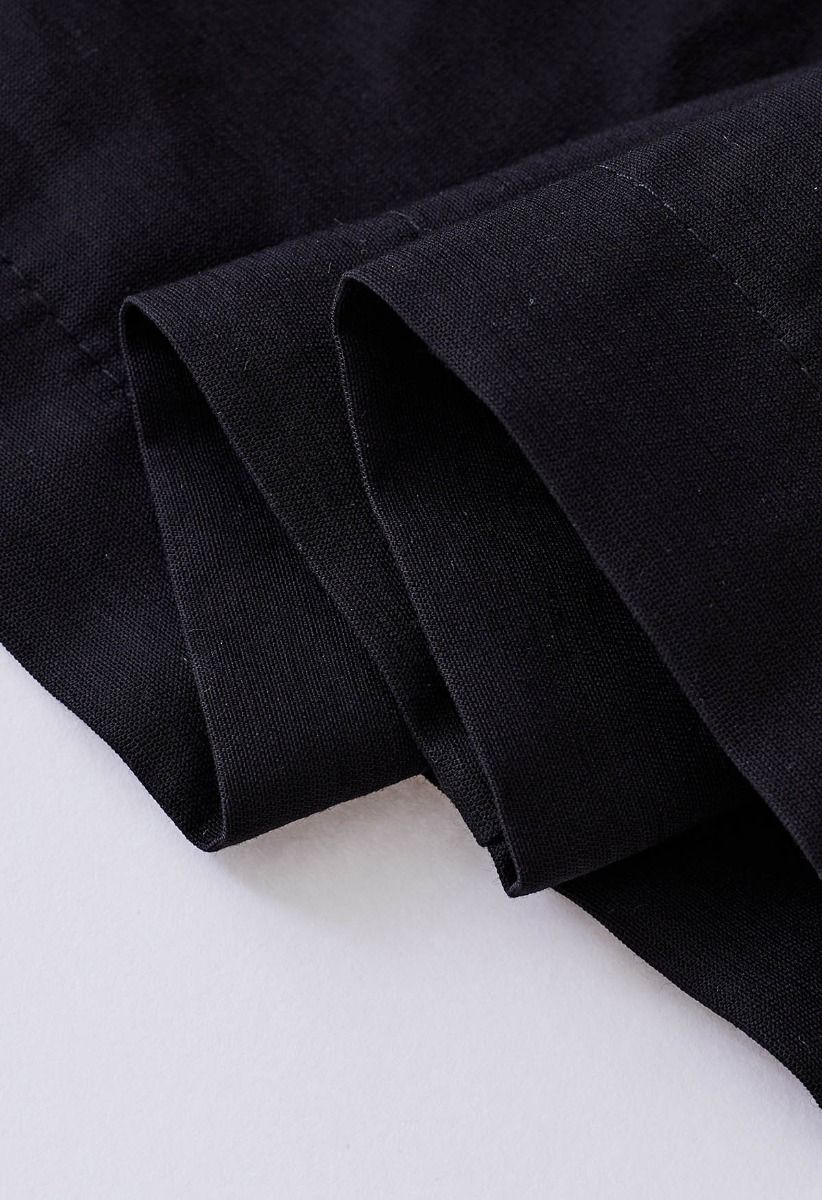 Cutout Waist Side Ruched Shirt Dress in Black