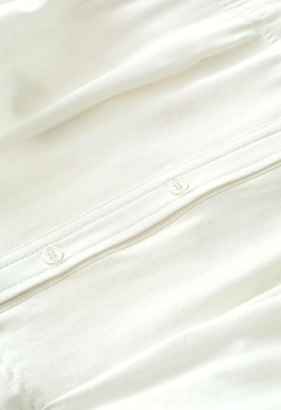 Cutout Waist Side Ruched Shirt Dress in White