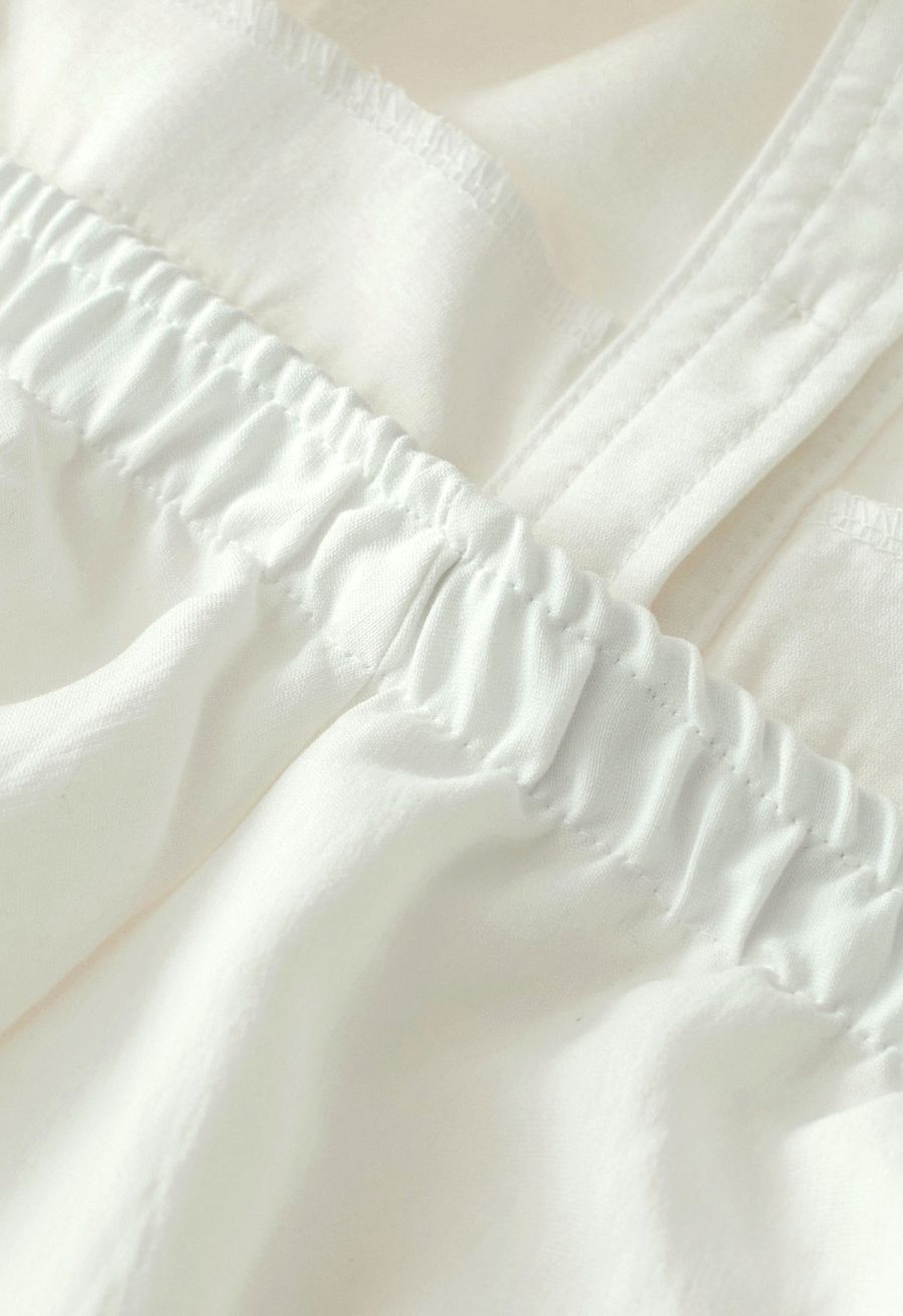 Cutout Waist Side Ruched Shirt Dress in White