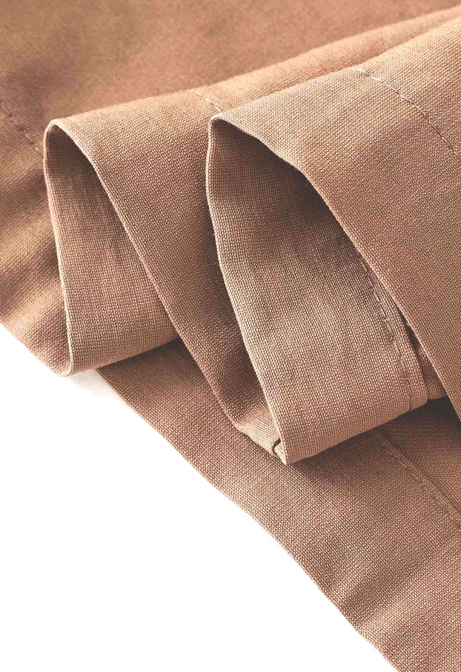Cutout Waist Side Ruched Shirt Dress in Tan