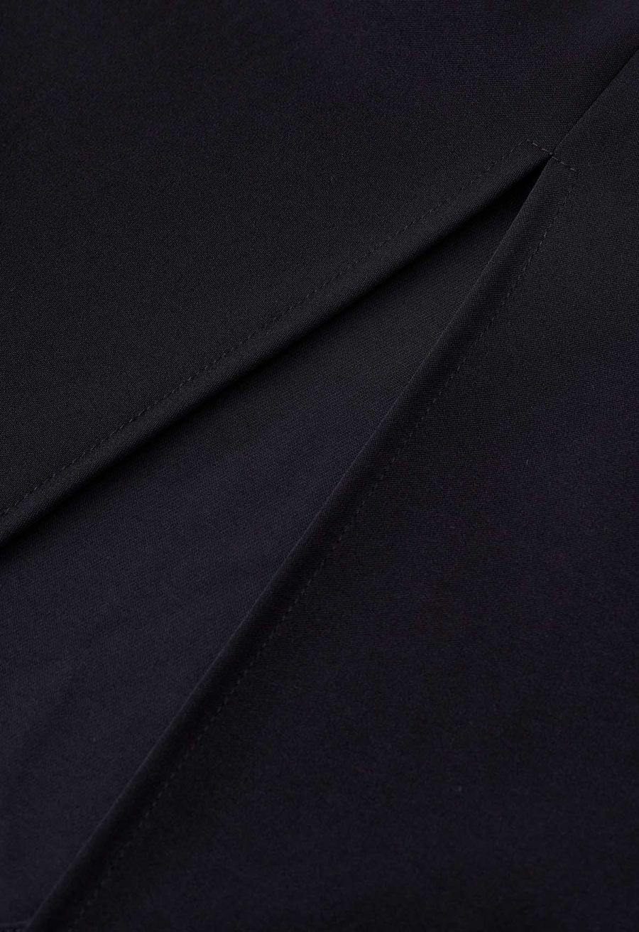 Side Pleated Tulip Midi Skirt in Black
