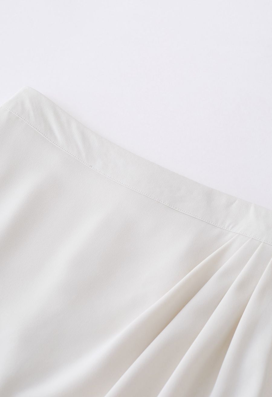 Side Pleated Tulip Midi Skirt in Ivory