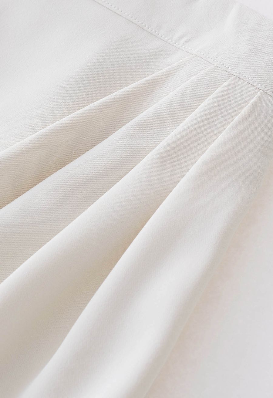 Side Pleated Tulip Midi Skirt in Ivory
