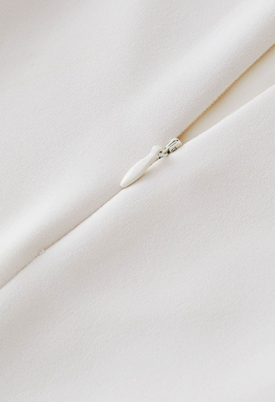 Side Pleated Tulip Midi Skirt in Ivory