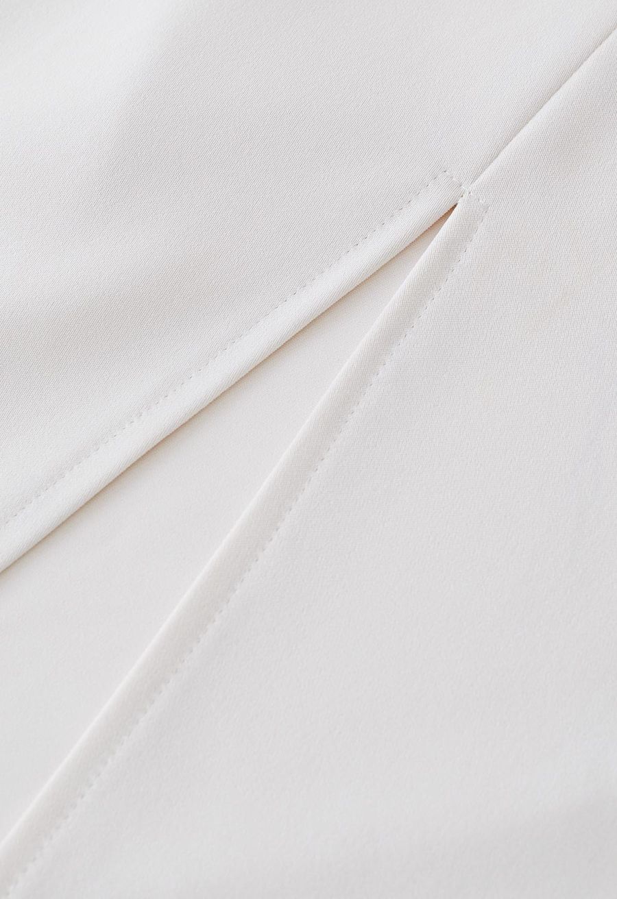 Side Pleated Tulip Midi Skirt in Ivory